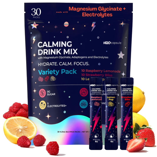H2O Capsule Calm magnesium powder tub for easy daily hydration and focus.