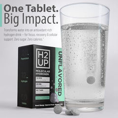 H2UP glass of water infused with hydrogen demonstrating flavor-free hydration