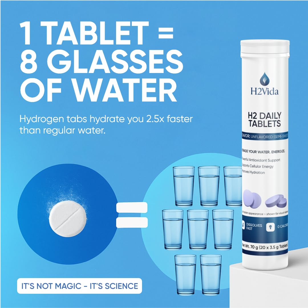 H2Vida tablets dissolving quickly in water for fast hydration.