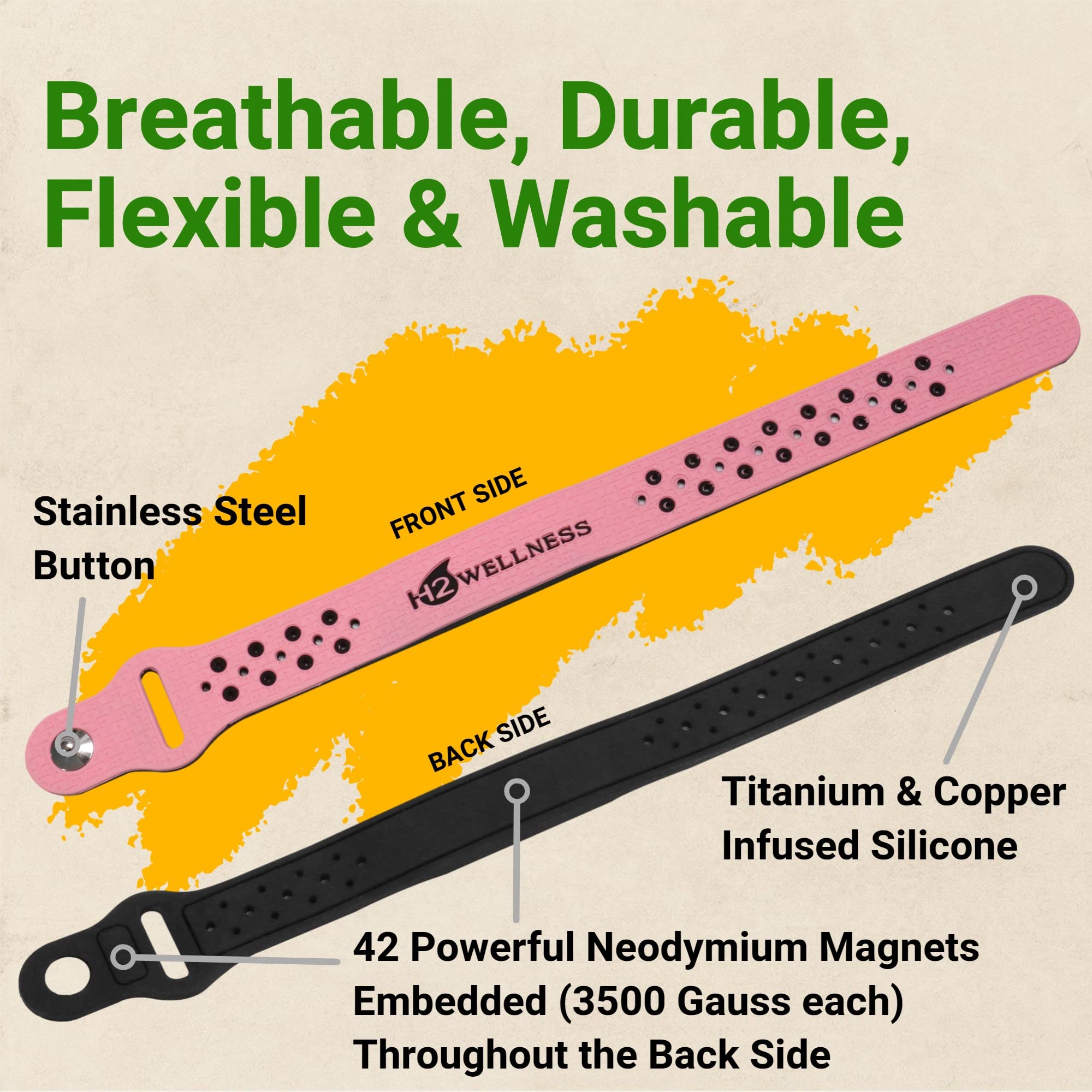 H2WELLNESS sport bracelet shows adjustable fit for wrists from 15 to 22 cm