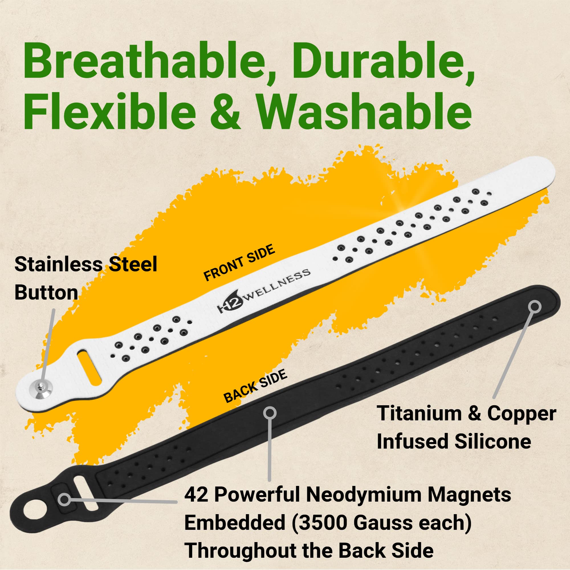 H2WELLNESS waterproof breathable perforated surface visible on bracelet