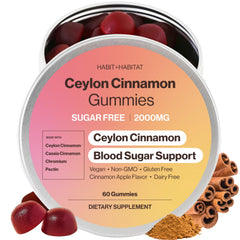Habit + Habitat Ceylon Cinnamon Gummies bottle with apple flavor for daily snacking.