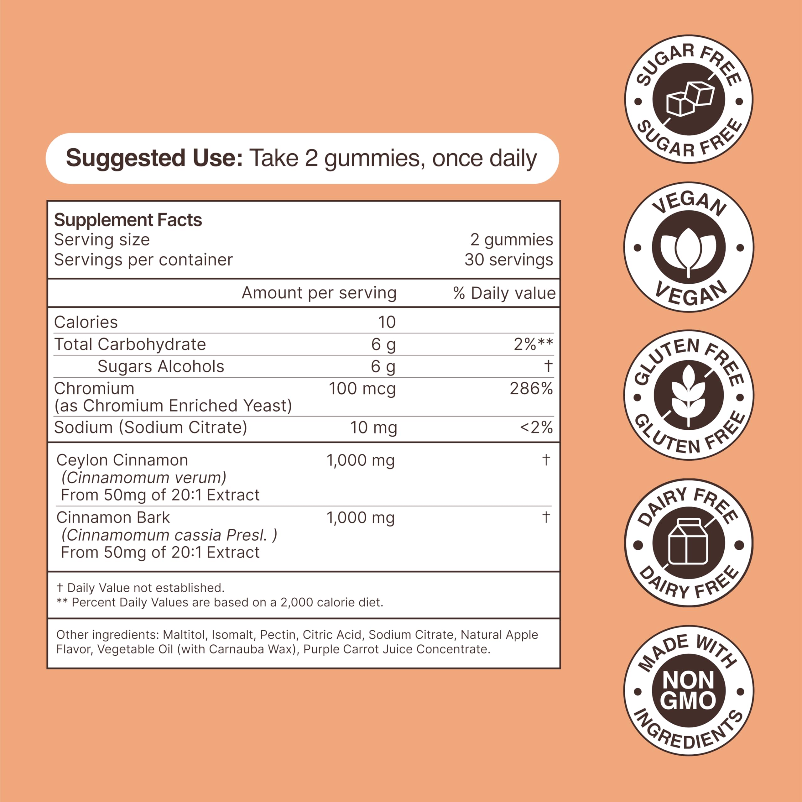 Habit + Habitat Cinnamon Gummies open tin highlighting vegan and gluten-free profile.