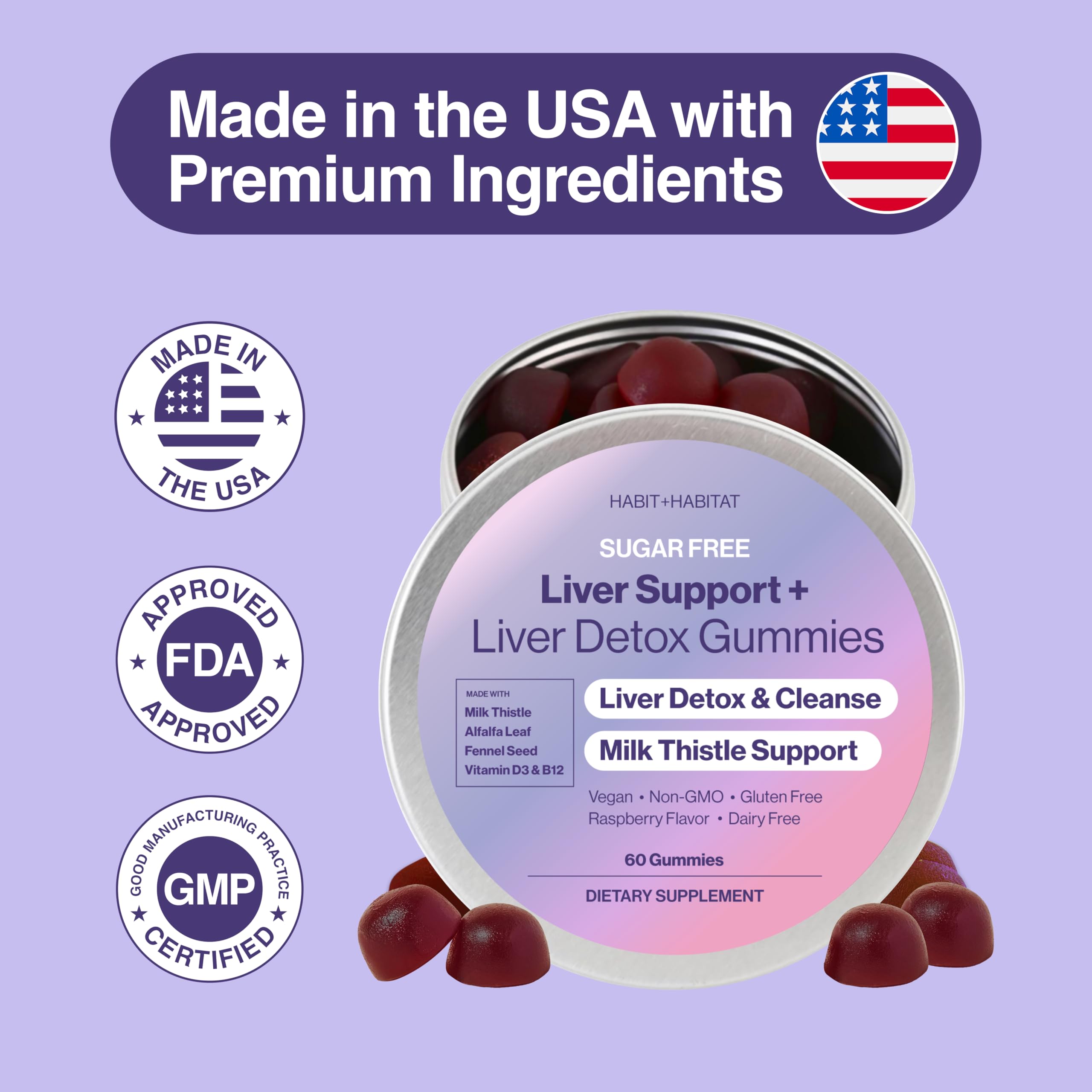 Habit + Habitat Liver Support Plus 60 gummies pack emphasizes value and convenience.