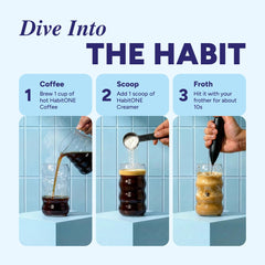 Habit One coffee creamer pour closeup with creamy texture.