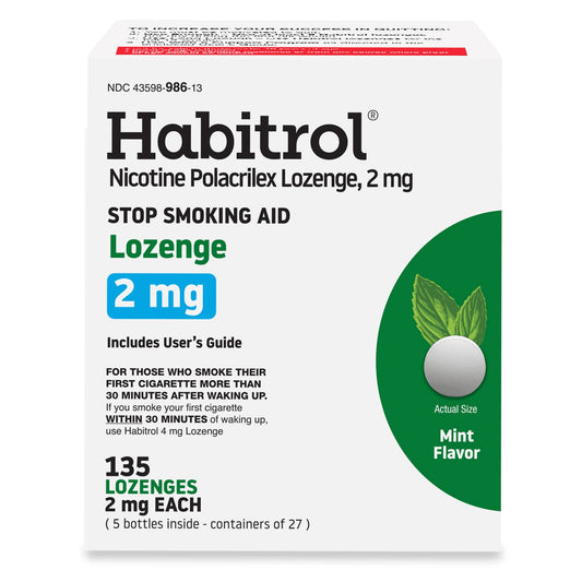 Habitrol mint lozenge 2 mg pack front view for cravings relief.