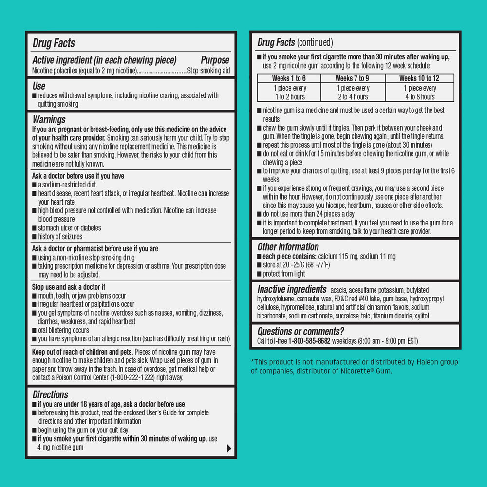 Habitrol nicotine gum 2mg cinnamon gum in-hand shows ready-to-use craving relief