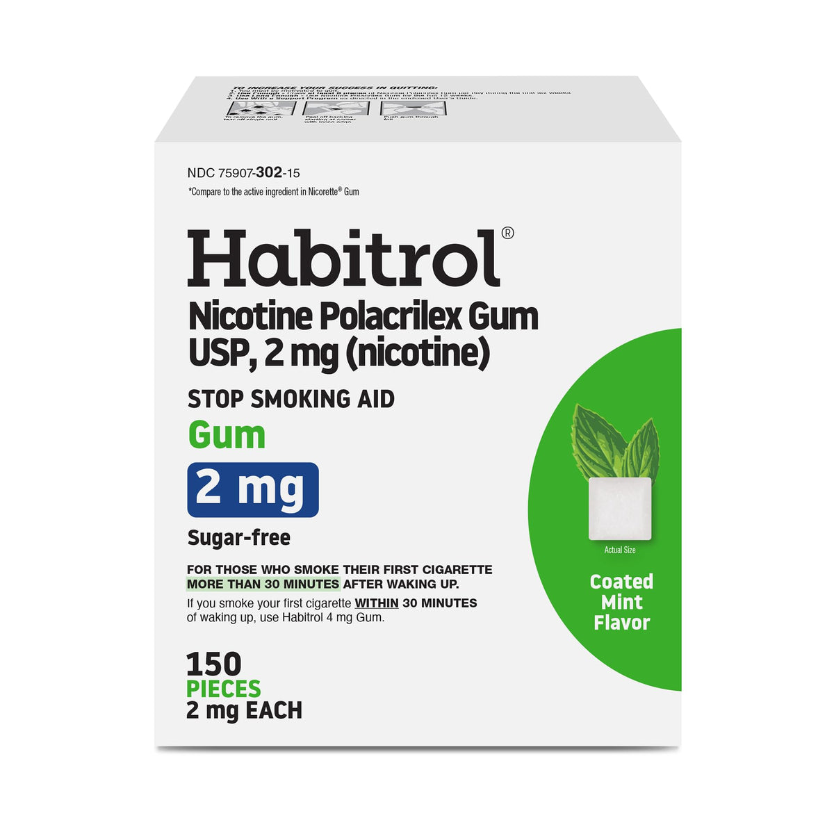 Habitrol 2 mg Mint gum pack shot for convenient cravings support.