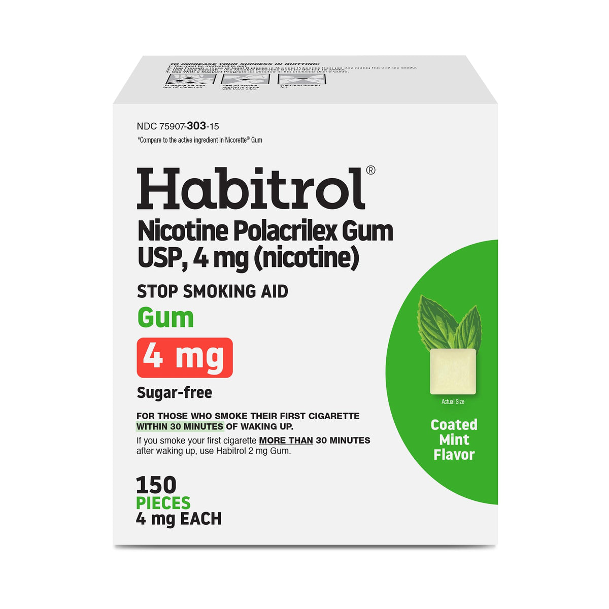Habitrol nicotine gum 4 mg mint pack, 150-count, for cravings relief on the go.
