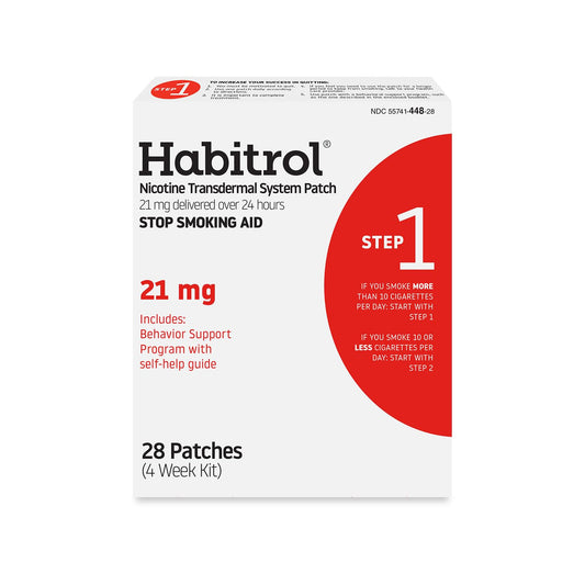 Habitrol Step 1 nicotine patch on arm delivering steady relief