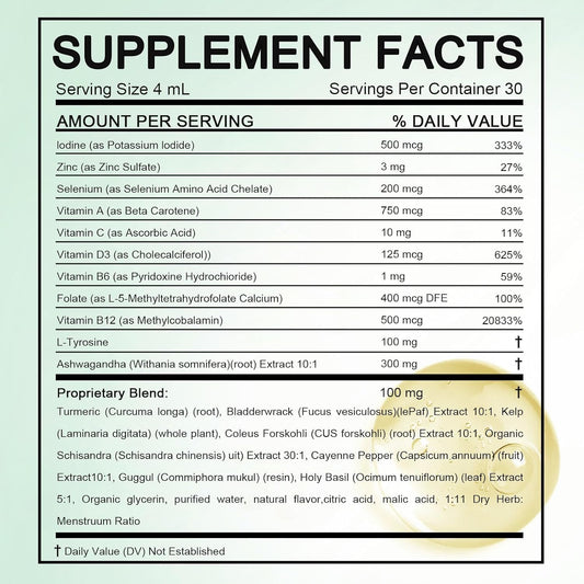Kindled Thyroid Drops berry flavor in a glass highlighting alcohol-free sublingual use.