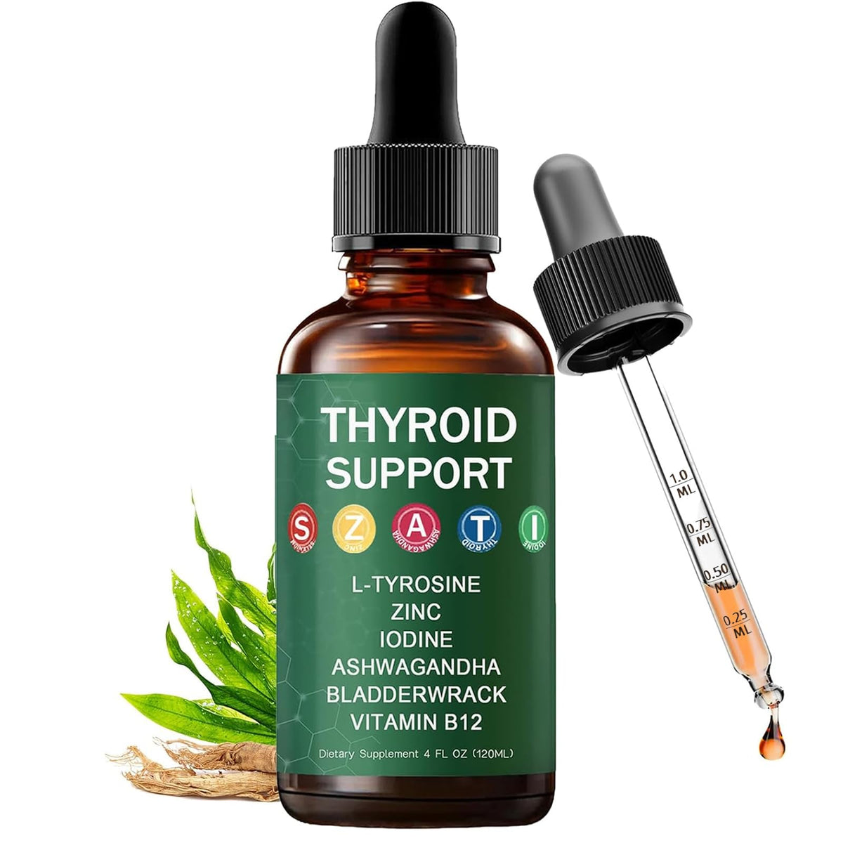 Habohuse Kindled Thyroid Drops bottle front showing berry flavor for daily energy support.