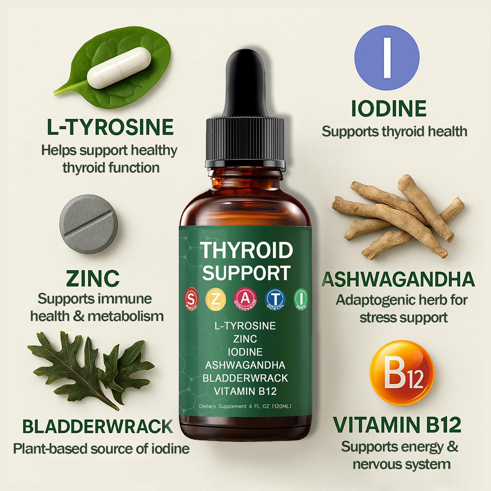 Habohuse Kindled Thyroid Drops ingredients close-up for clean vegan blend.