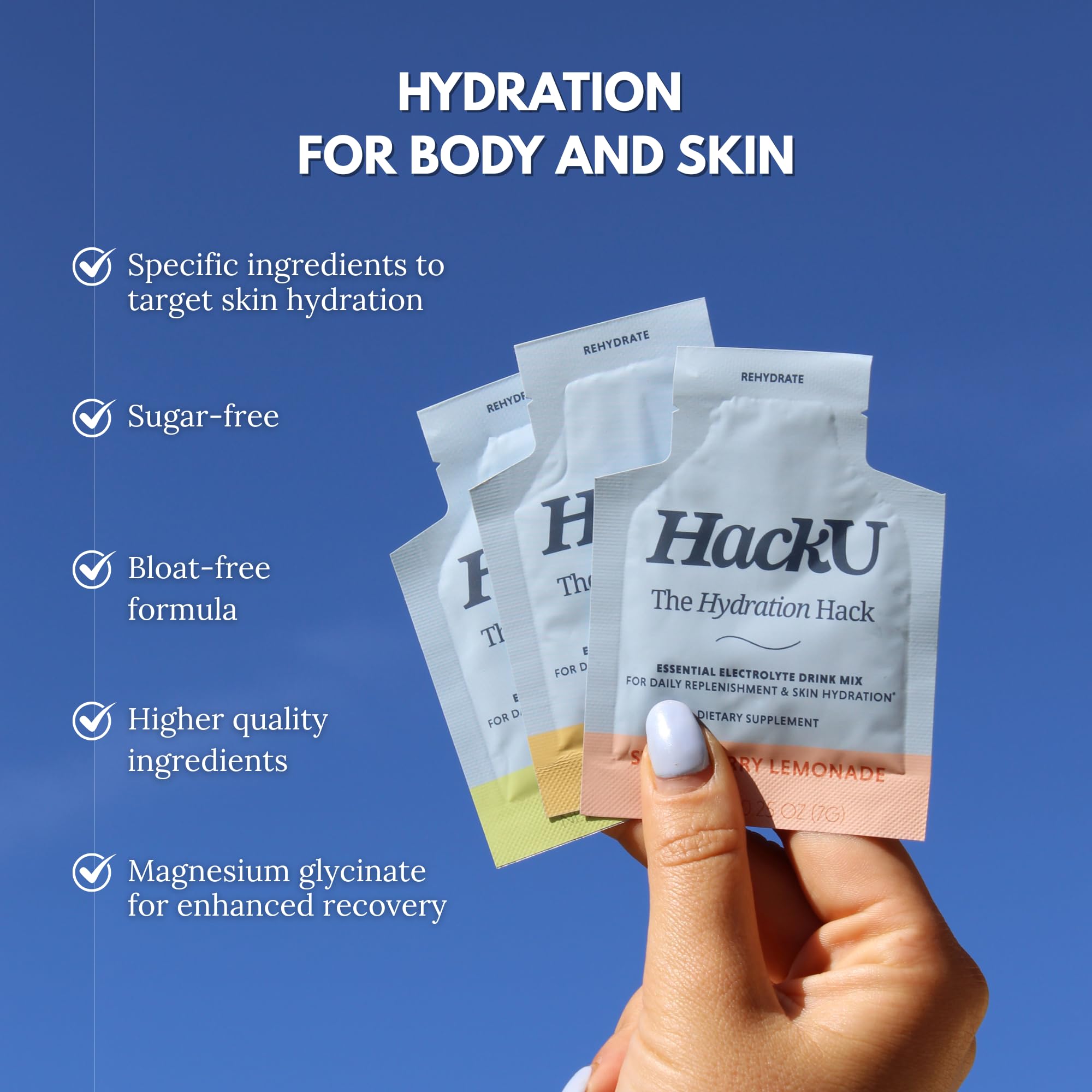 HackU sugar-free electrolyte packets lemon lime dissolve for daily on-the-go hydration