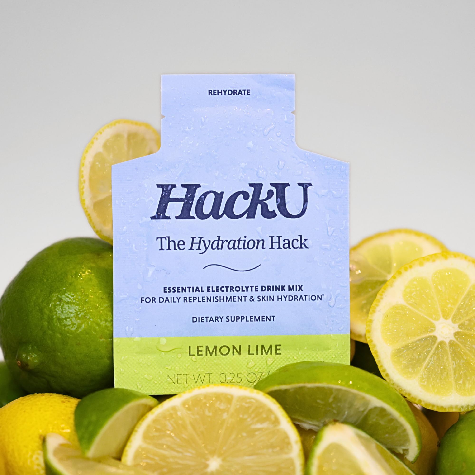 Hydrated skin look with HackU branding close-up.