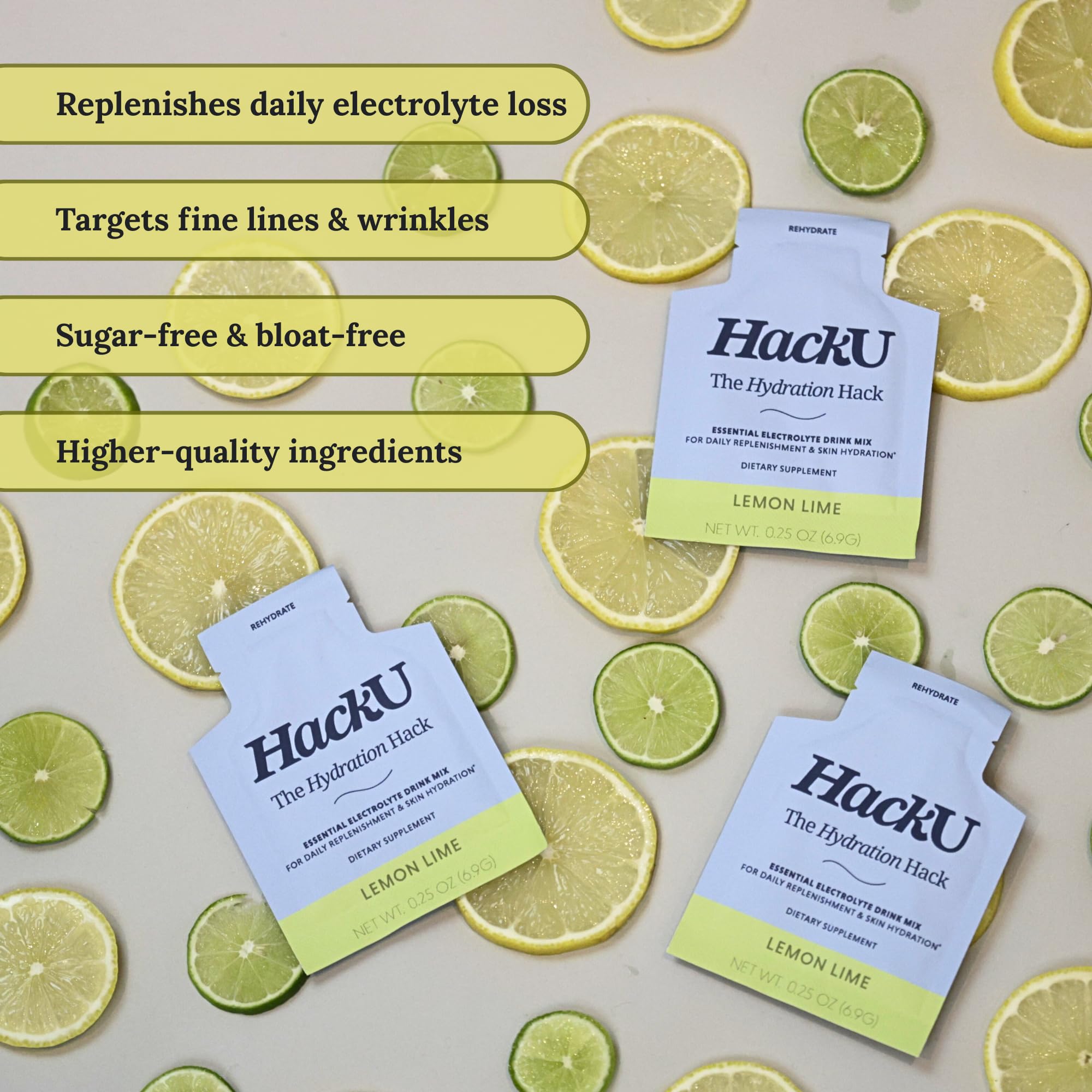 Travel pack of HackU electrolytes for workouts.