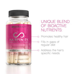 Hairfinity Capilsana Complex ingredients spread, implying stronger hair support and vitality.