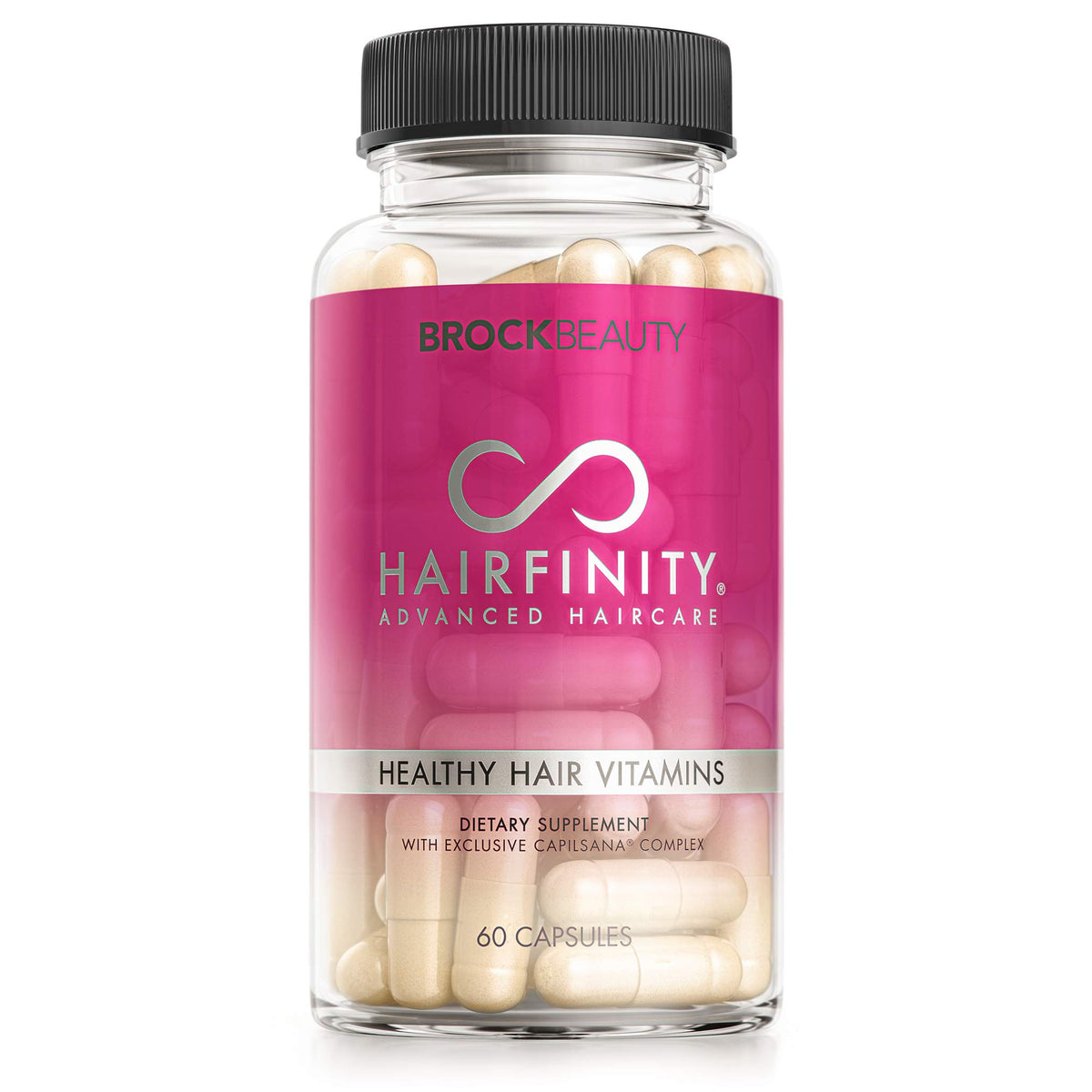 Hairfinity Hair Vitamins bottle showcasing vegan capsules for healthier hair potential.