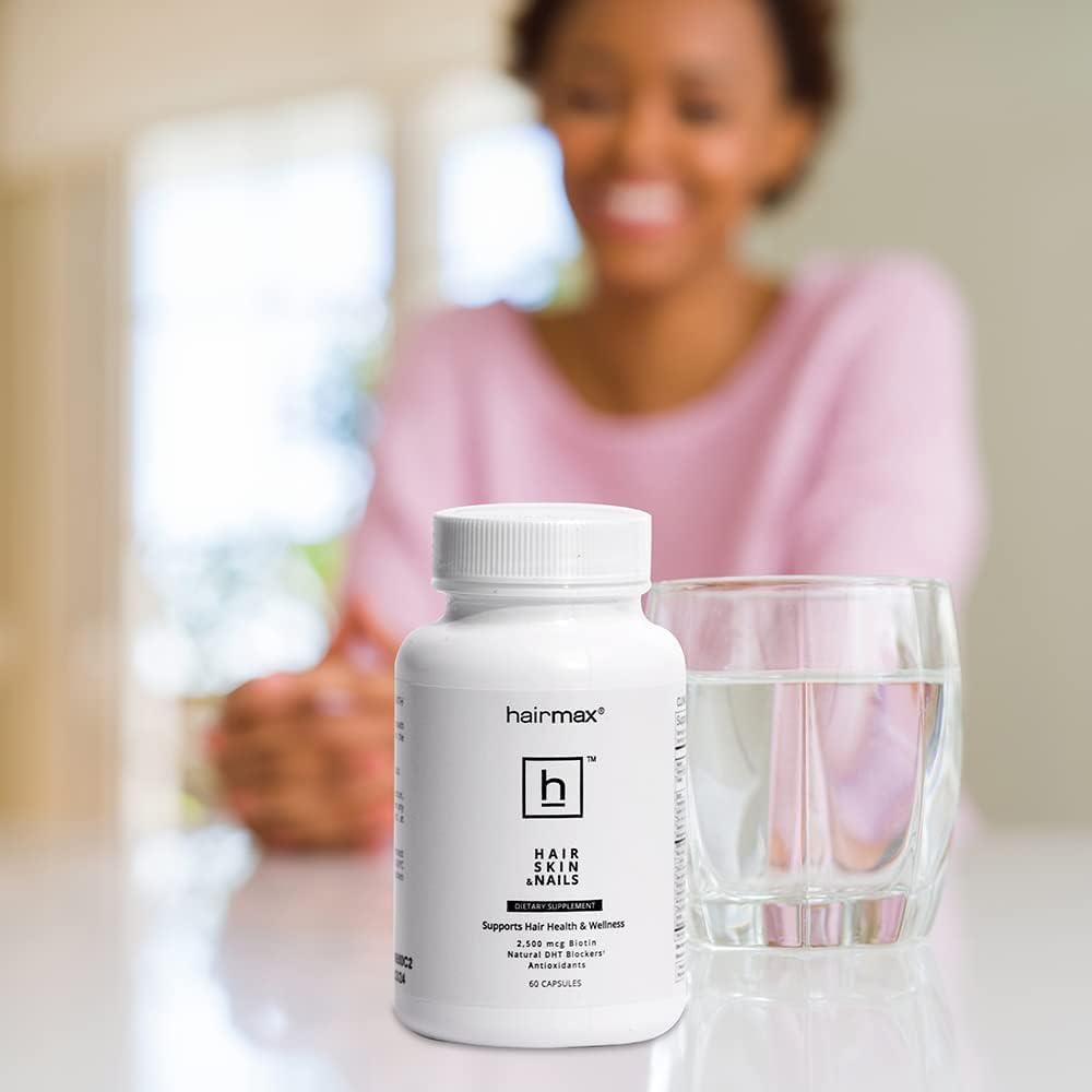Hairmax antioxidants nutrients bottle shown for daily hair, skin, nails care