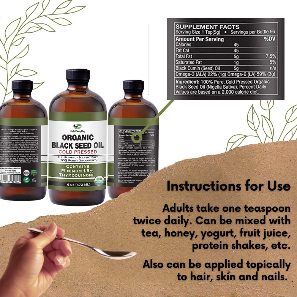 HalalEveryDay Organic Black Seed Oil dropper cap for controlled use.