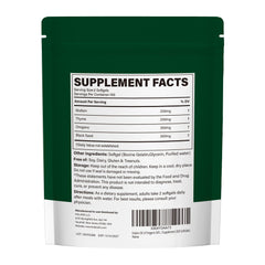Halanx Oil of Oregano Softgels bottle back view for transparency and potency.