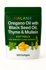 Halanx Oil of Oregano Softgels bottle front view for daily immune support.