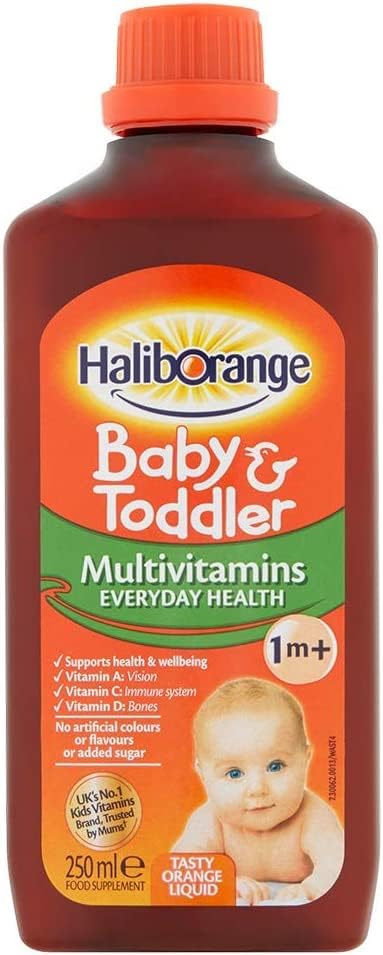 Haliborange packaging close-up highlights the vitamin blend
