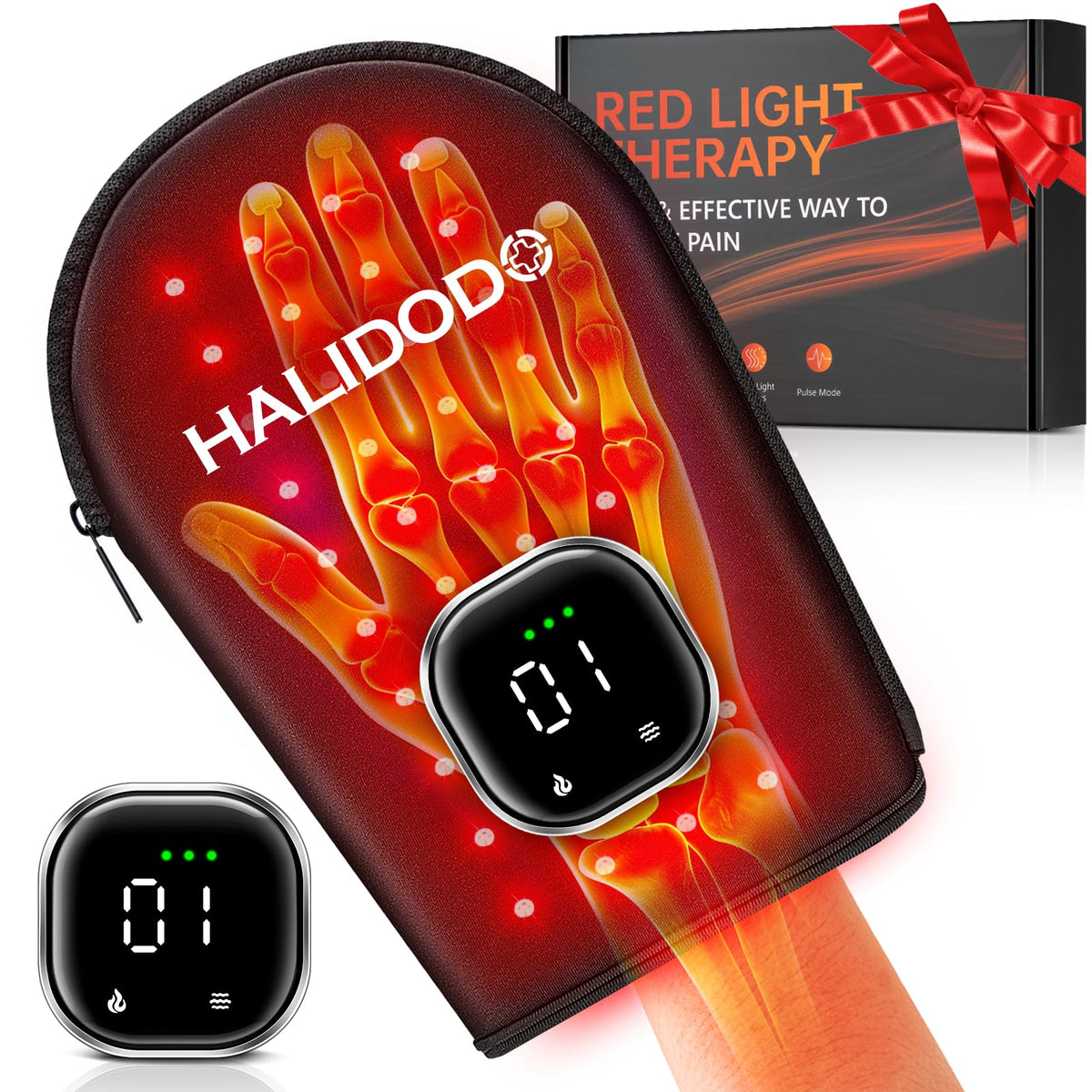 HALIDODO cordless red light glove palm view for convenient hand relief and relaxation