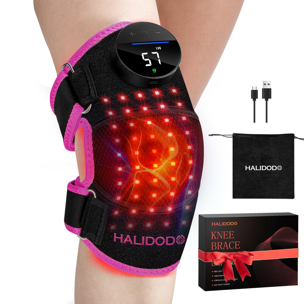 HALIDODO knee brace front view with red light therapy for comfort and mobility