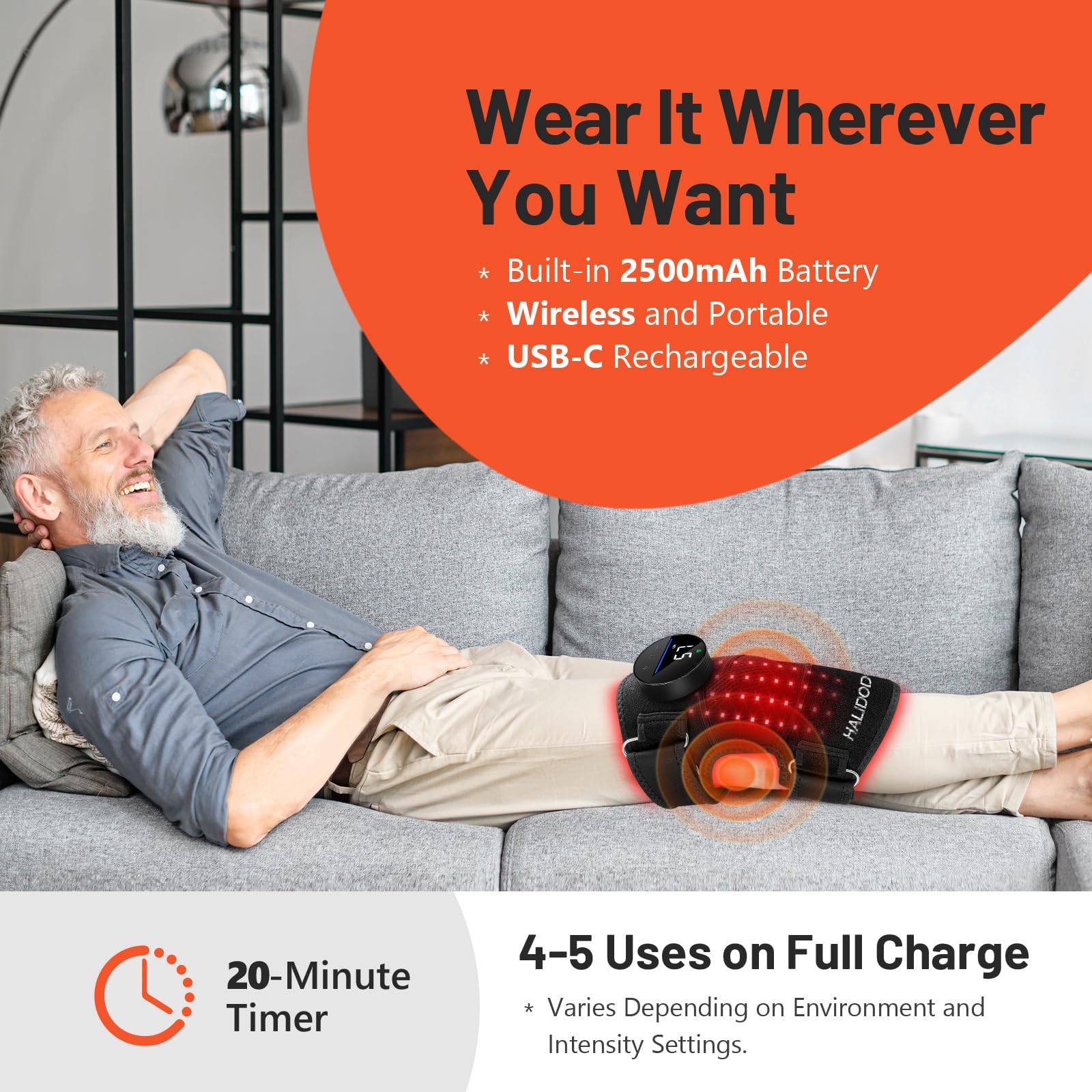 HALIDODO knee brace includes USB cable for convenient charging
