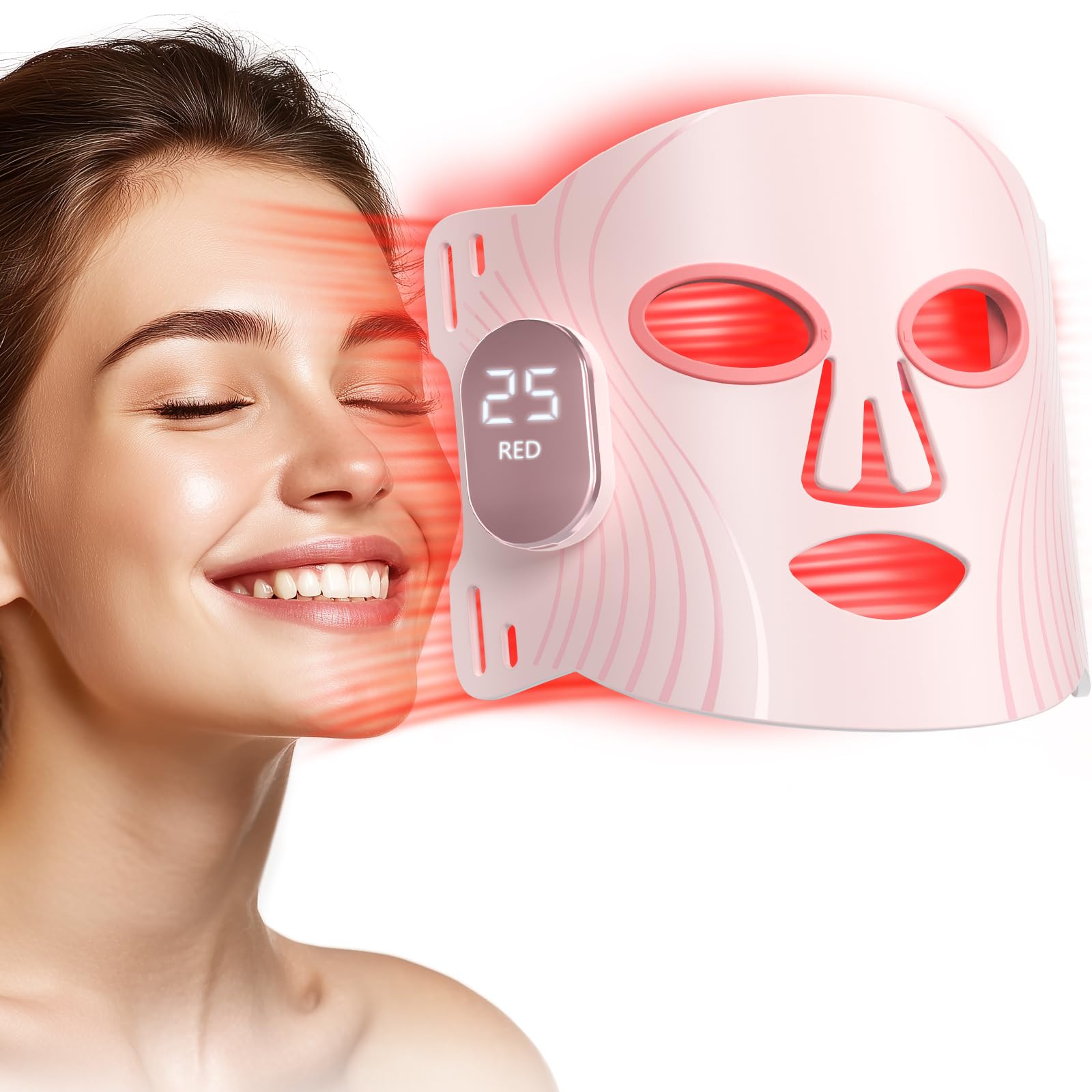 HALIDODO red light face mask front view, compact cord-free design for at-home sessions.
