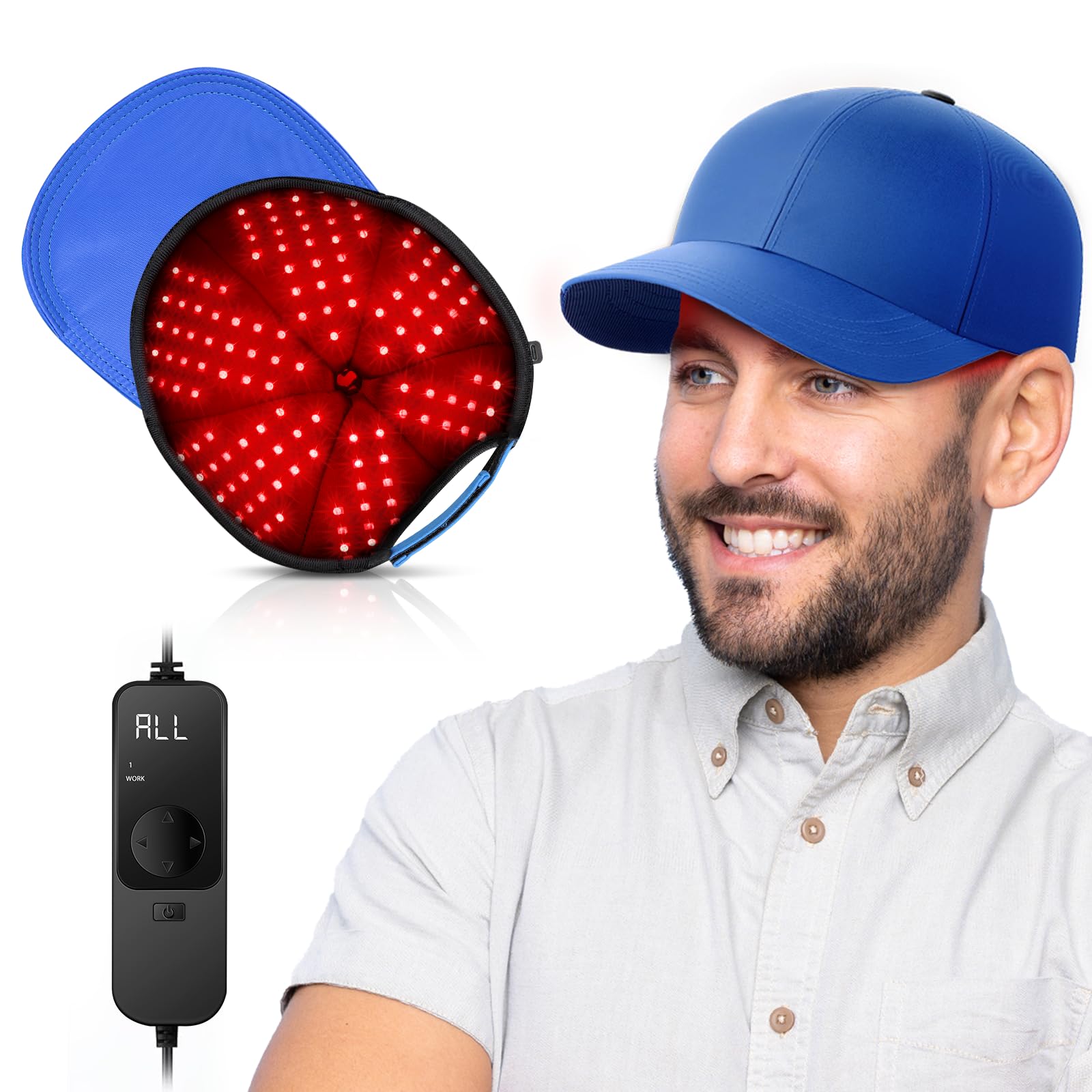 HALIDODO Red Light Hair Growth Cap, front view for home use.