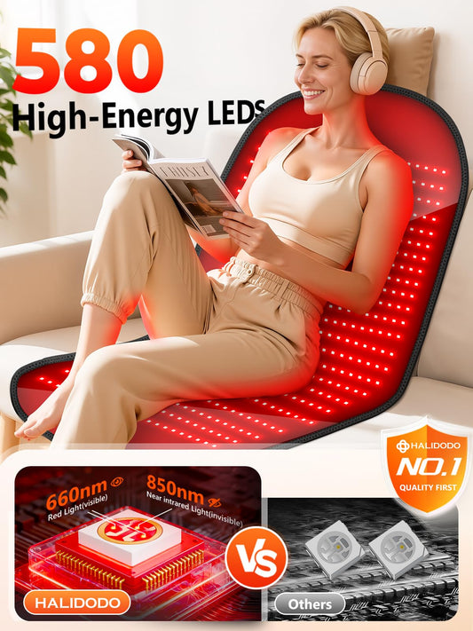 HALIDODO red light therapy mat provides large-area coverage for whole-body sessions at home.