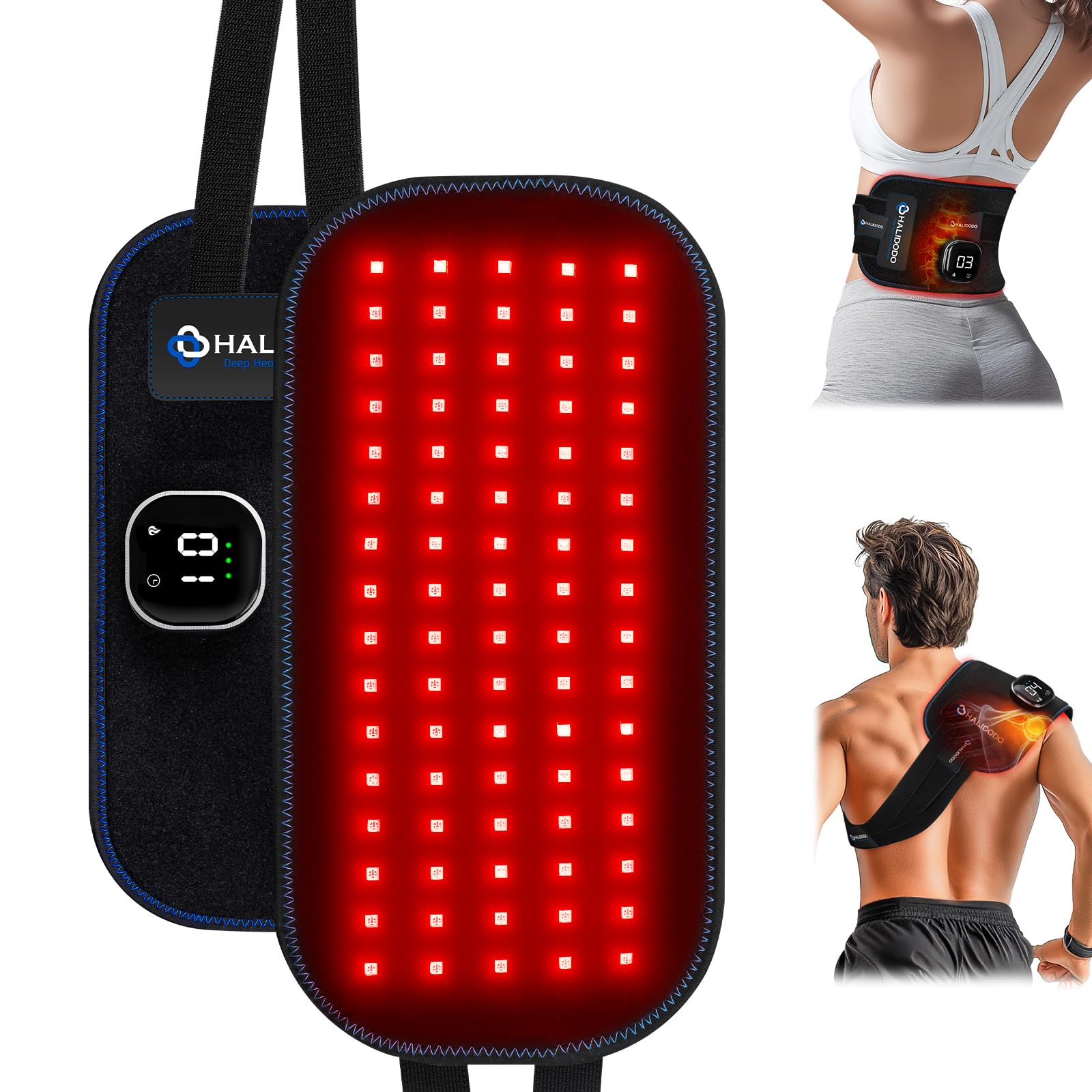 HALIDODO red light therapy pad, front view, broad coverage for relaxation.