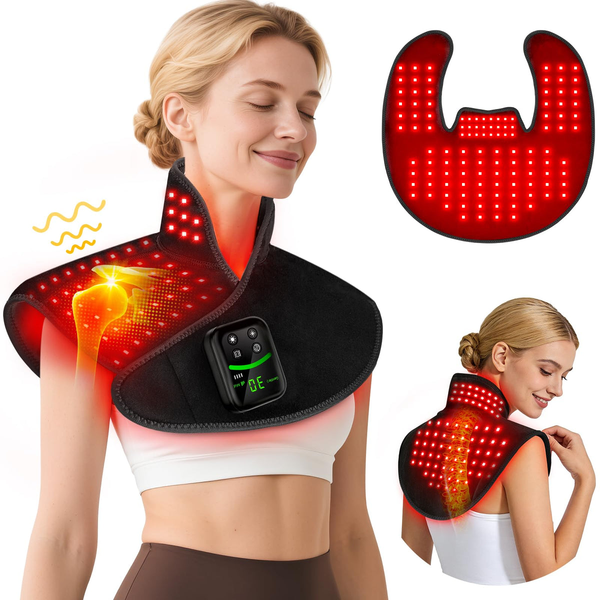 HALIDODO red light therapy pad targets neck and shoulders for soothing warmth.
