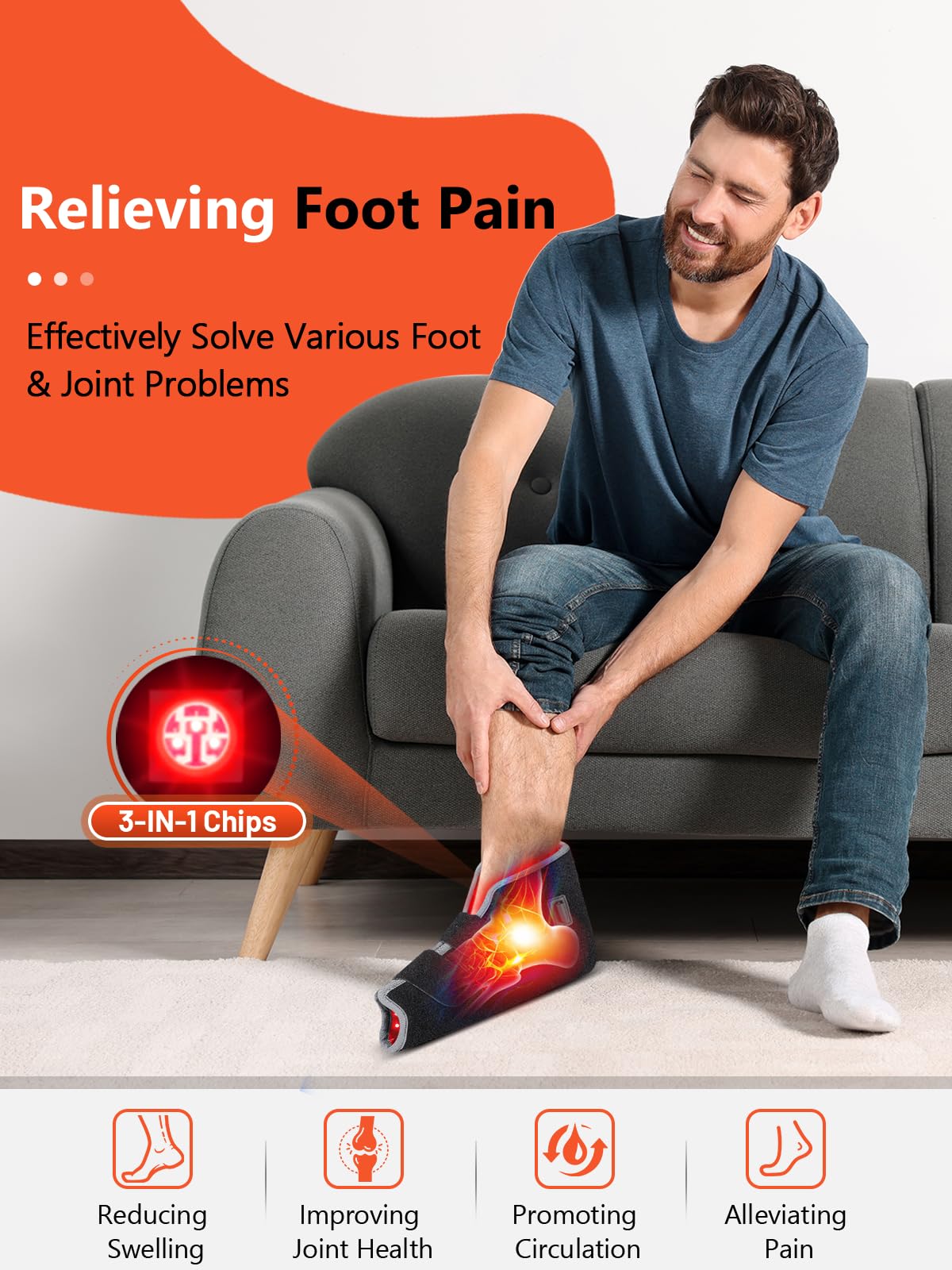 HALIDODO three-mode foot therapy shows 660/850nm combinations for targeted relief.