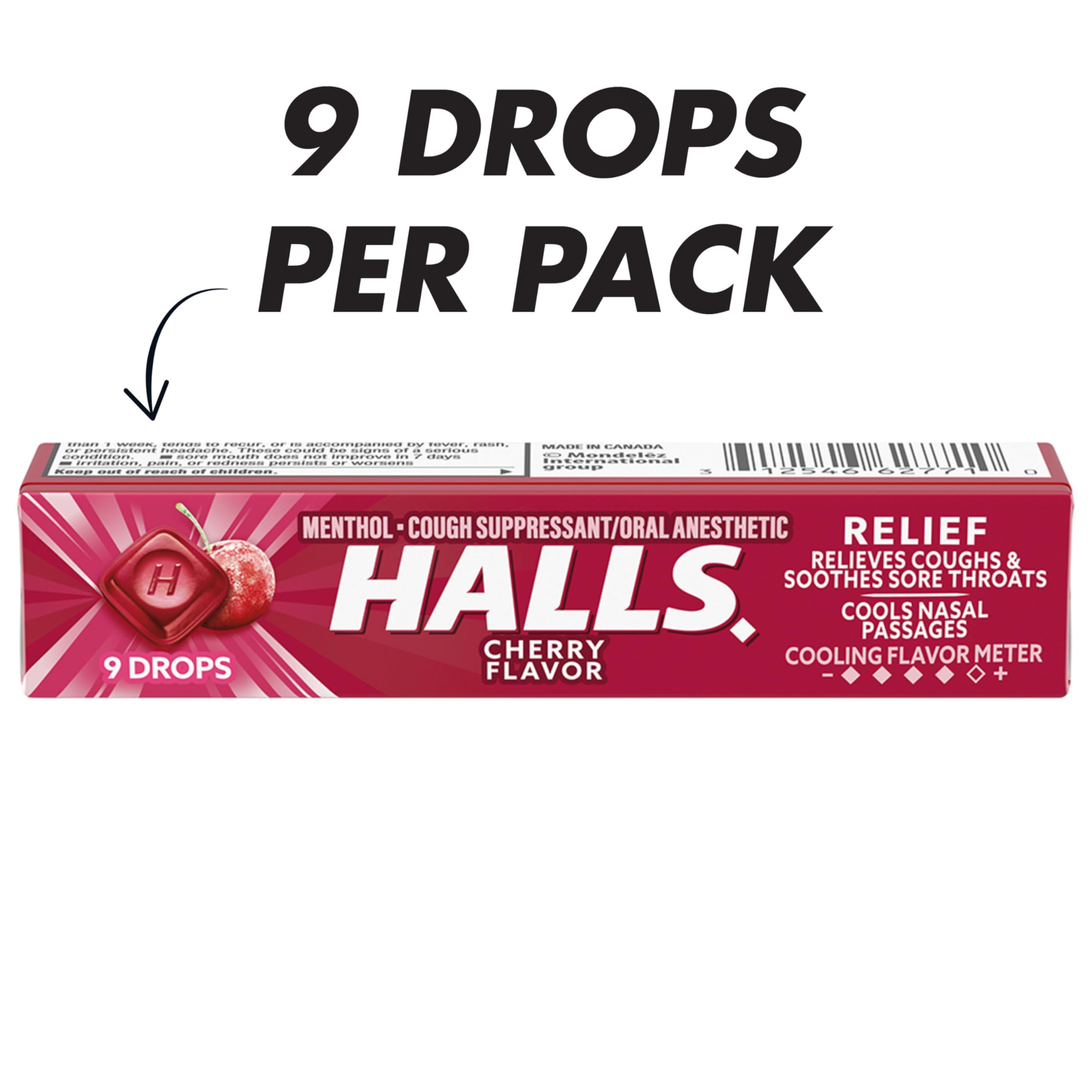 HALLS cherry drops in hand highlighting portable throat relief