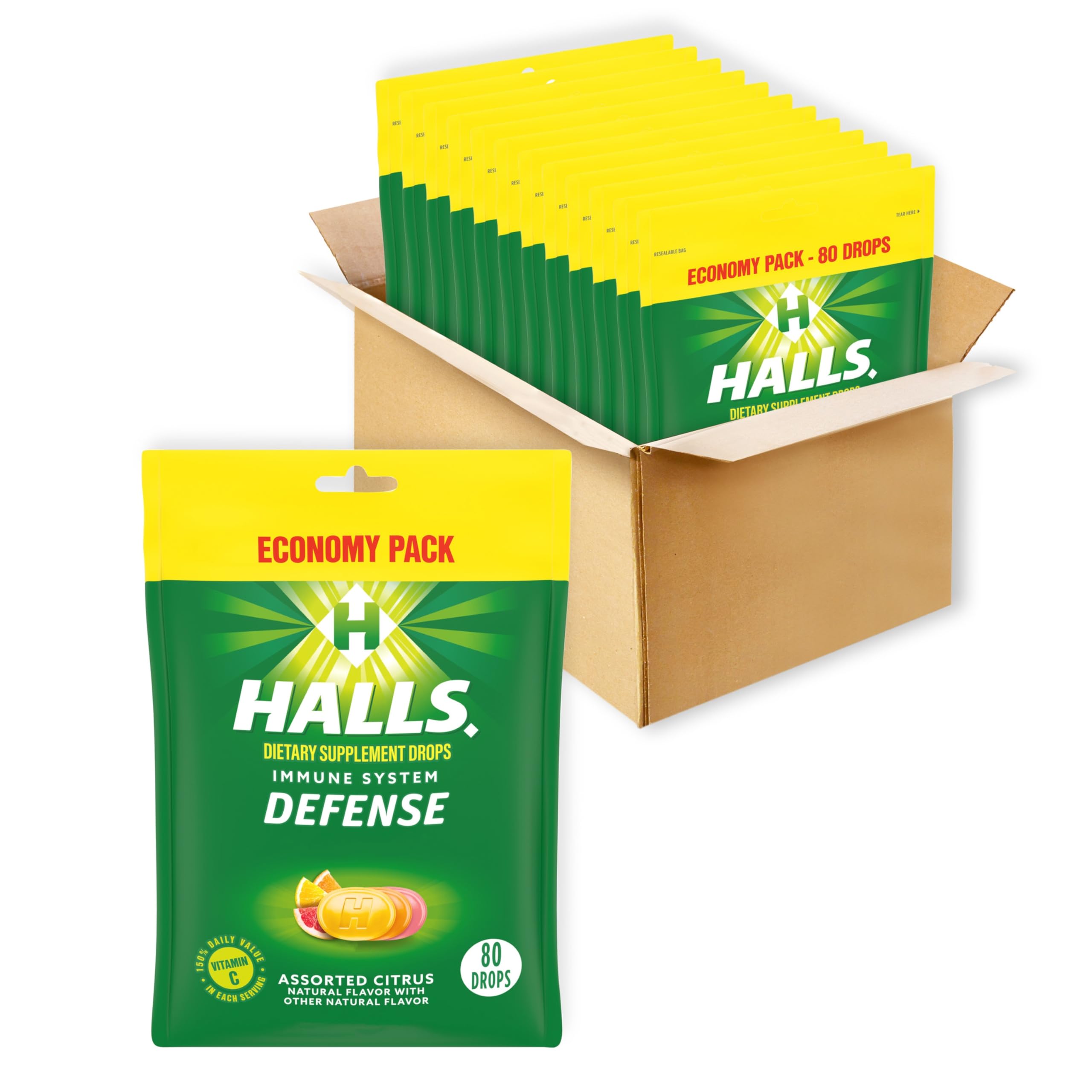 HALLS Defense bottle with citrus drops for easy daily intake