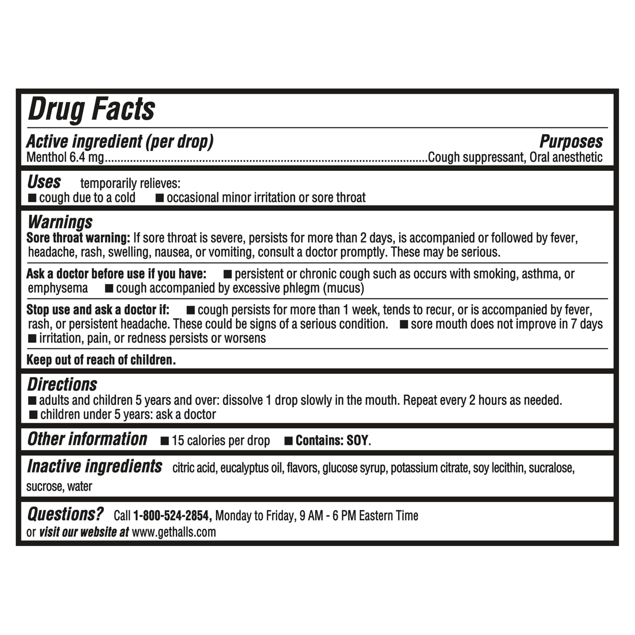 HALLS Mentho-Lyptus drops closeup; cooling menthol flavor ready to dissolve.