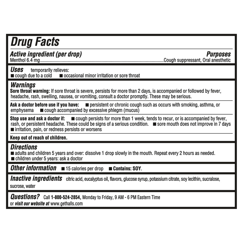 HALLS Mentho-Lyptus drops closeup; cooling menthol flavor ready to dissolve.