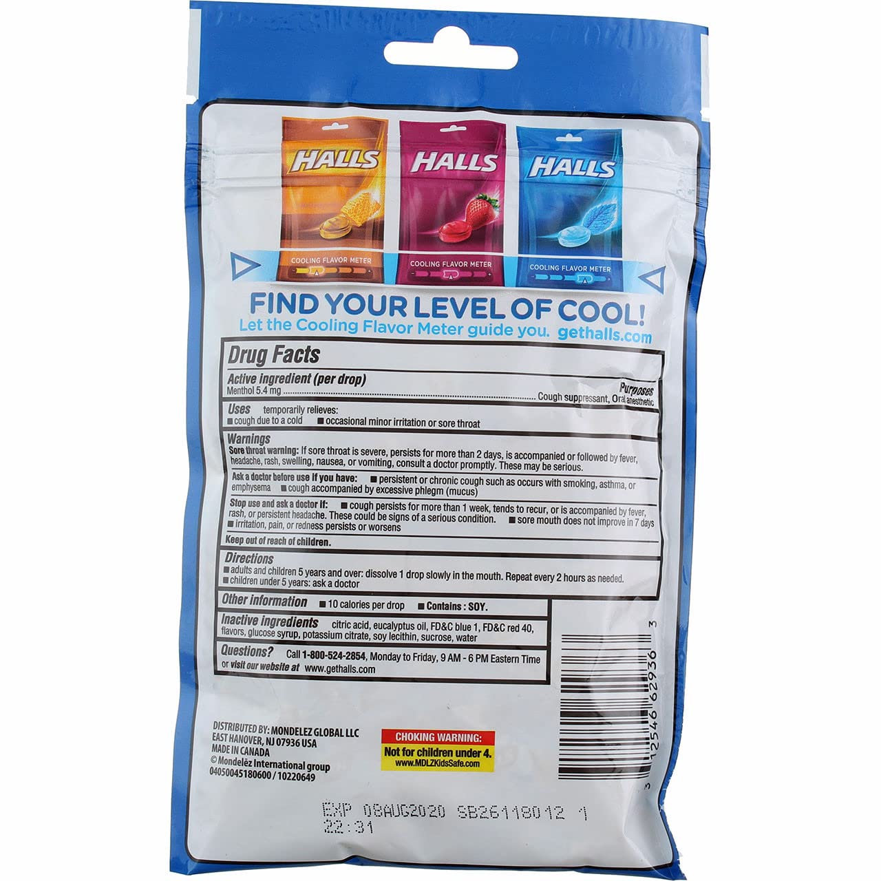 Halls Mentho-Lyptus drops pack six back view with improved formula emphasis