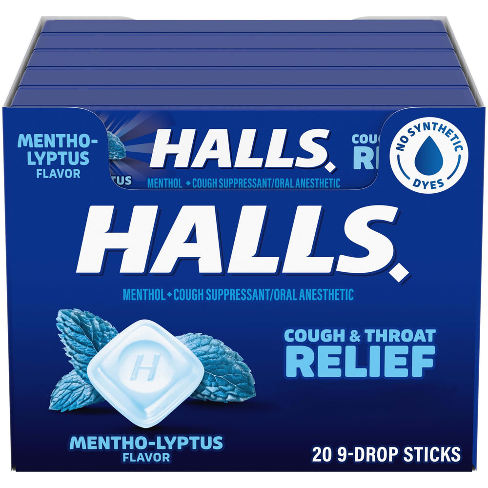 HALLS Mentho-Lyptus drops pack; pocket-friendly for mobile throat relief.