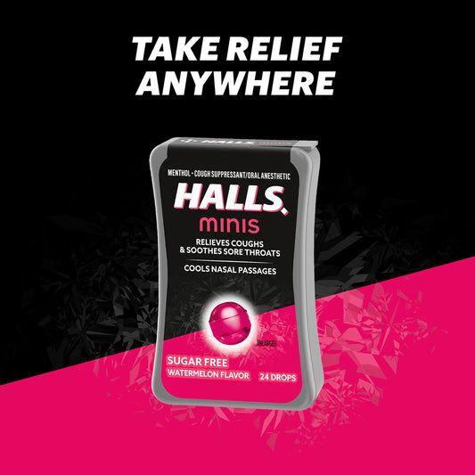 HALLS Minis Watermelon pack flip-top lid for easy access.