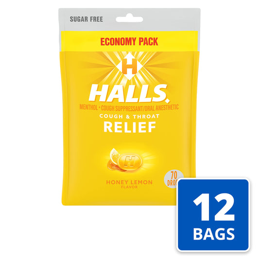 HALLS Relief honey lemon sugar-free drops in resealable economy pack