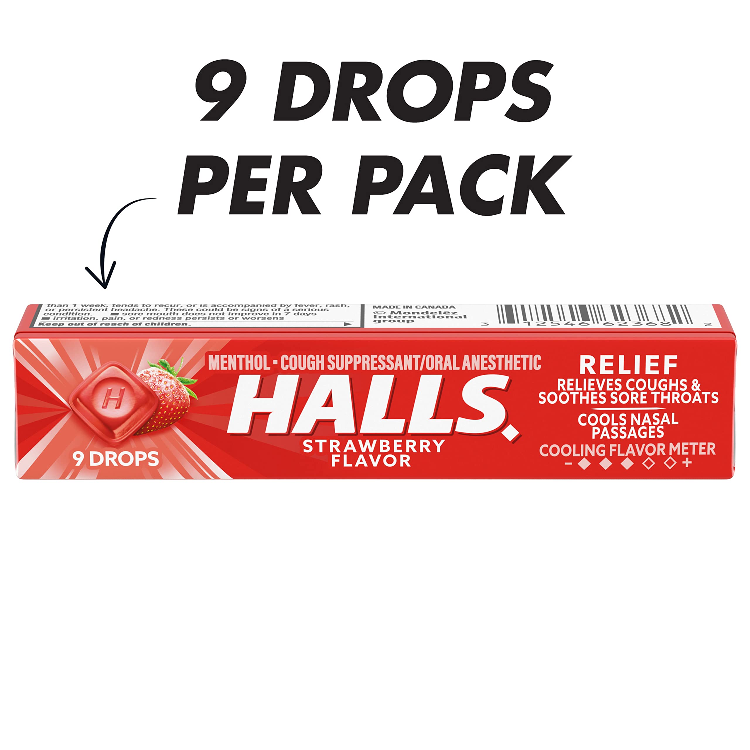 Single HALLS drop dissolving slowly for throat comfort