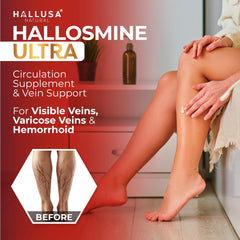 Hallusa Natural Hallosmine packaging box, displaying 60 capsules and free cream offer.