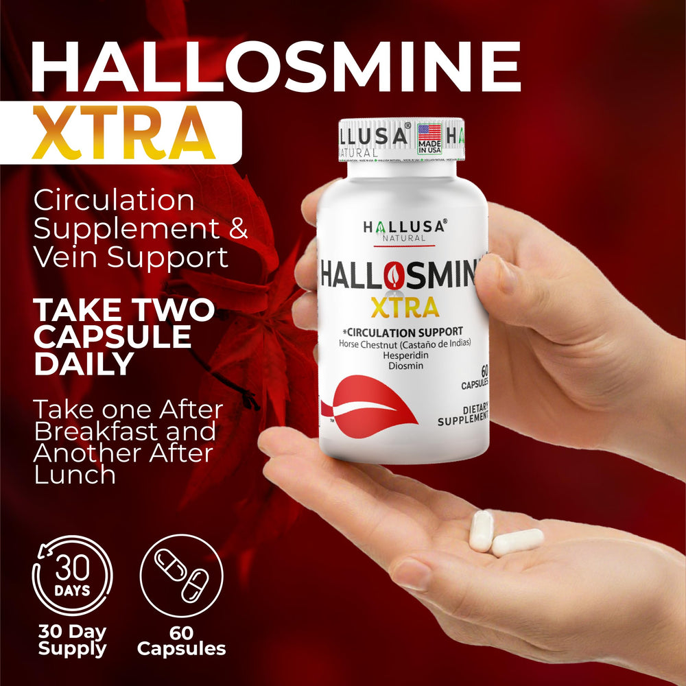 Hallusa Natural Hallosmine Xtra person standing confidently after use for leg ease