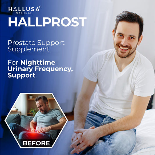 Capsules closeup highlighting HallPROST formula for daily support.