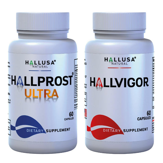 Hallusa Natural Hallprost Ultra capsules on bottle, supporting daily vitality