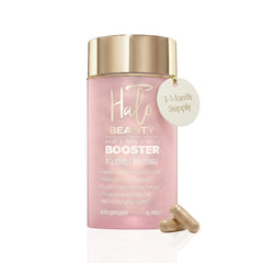 Halo Beauty bottle front showing capsules for daily hair, skin, nails support